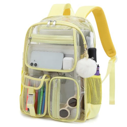 Clear Backpacks for Girls Women, Heavy Duty PVC Transparent School Bookbag See Through Back Pack for College Work Travel (Yellow) - color: Yellow