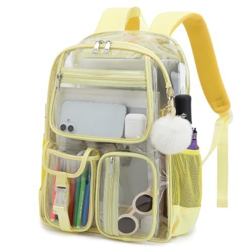 Clear Backpacks for Girls Women, Heavy Duty PVC Transparent School Bookbag See Through Back Pack for College Work Travel (Yellow) - color: Yellow