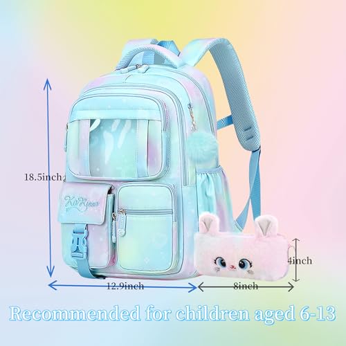 Girls Backpack for School Kids Backpack for Girls Cute Kids Kawaii Bookbag Book Bag for Elementary Primary School - color: Blue-xk