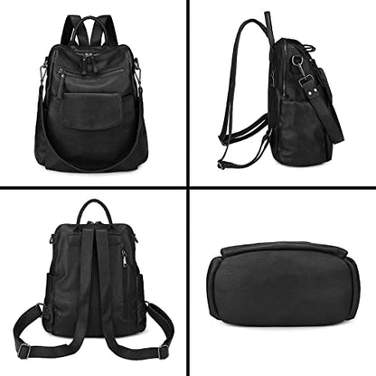 Uromee Backpack Purse for Women Vegan Leather Ladies Fashion Travel Shoulder Bag Convertible - color: 240 Black