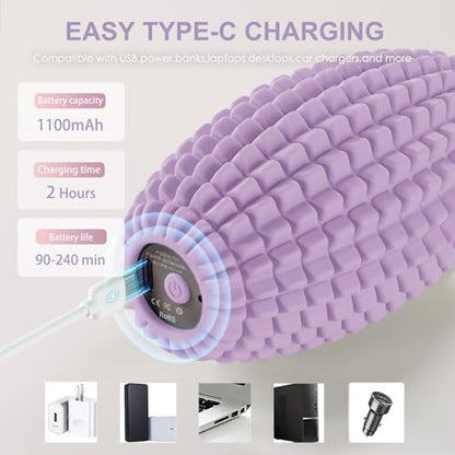 Silicone Vibrating Massage Ball with Rolling Head, 3-Speed Myofascial Massage Roller for Plantar Fasciitis Relief, Hip & Psoas Release, Trigger Point Therapy for Neck, Back, Foot (Purple) - color: Purple
