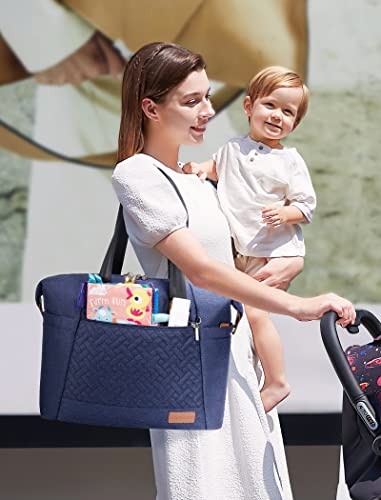 LOVEVOOK Diaper Bag Tote, Baby Diaper Bag Waterproof Travel Diaper Tote with Changing Pad - color: Navy Blue