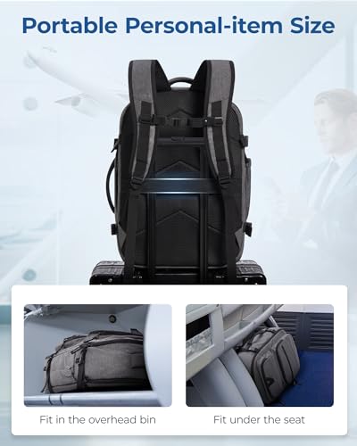 BAGSMART Travel Backpack for Women Men, 40L Flight Approved Carry on Backpack with Shoe Bag, TSA Large Personal Item Backpack with 17 Inch Laptop Compartment, Weekender Suitcase for Travel, Grey