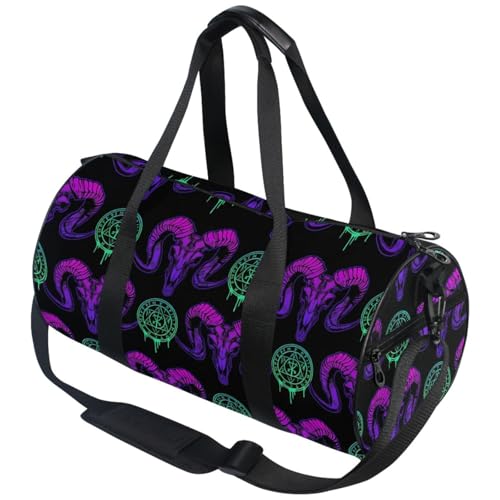 MNSRUU Duffel Bags Mystical Ram Skull Sports Gym Bag Travel Luggage Overnight Bags for Men Women Duffel Bags for Traveling - color: Goth 15