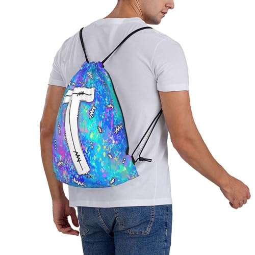 Drawstring Backpack Bag Sport Gym Sackpack Initial Blue Draw String Cinch Bags Bulk String Backpack Storage Bag for Women Men Letters T - color: Letters T