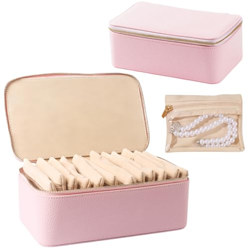 Travel Jewelry Organizer, Travel Jewelry Box with 12 Velvet Zipped Pouches Bags for Jewelries Necklaces Rings Earrings Sorting Storage for Women Girl Gifts, Blush - color: Blush - 12 Pouch