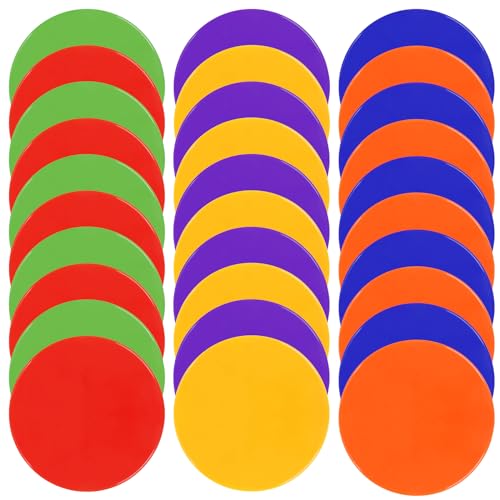 Poly Spots Spot Markers for Gym Floor 4.72inch 6inch 9inch 24/36 Pcs Non-Slip Rubber Floor Dots Round Agility Markers Flat Cones for Sports Soccer Basketball PE Training, Dance, Classroom - style: 30Pcs 9 inch