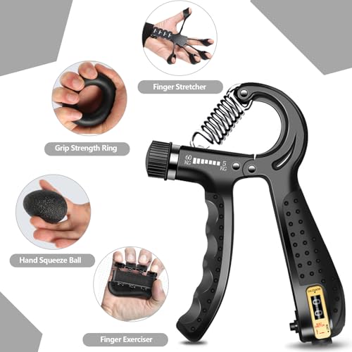 Grip Trainers, Including Forearm Strengtheners, Finger Trainers, Mechanical Counting Grips, Grip Balls, Hand Grippers, Strengthening Devices for Strength Training, Grip Improvement and Hand Exercises (5-Pack)