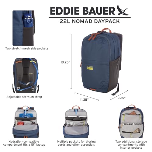 Eddie Bauer Nomad Backpack | Laptop (17 inch) | Hydration Sleeve | Travel | Hiking | Gym | Work | Commuting | 22L - Sienna - color: Sienna, size: 22L