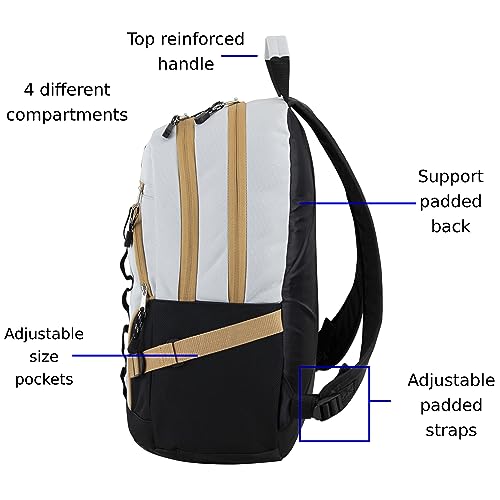 FUEL Hiking Laptop Backpack, College Bookbag, Travel Daypack with 5 Compartments, Dynamo Tech Pocket, 18.5 Inches - color: Light Khaki