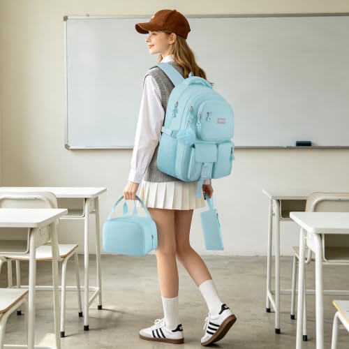kadilong Set of School Backpack for Teen Girls Bookbag Middle High School College,Back Pack Women Mochila Escolar para Niñas,Blue - color: 3 Pack-blue, size: 15,6 inch