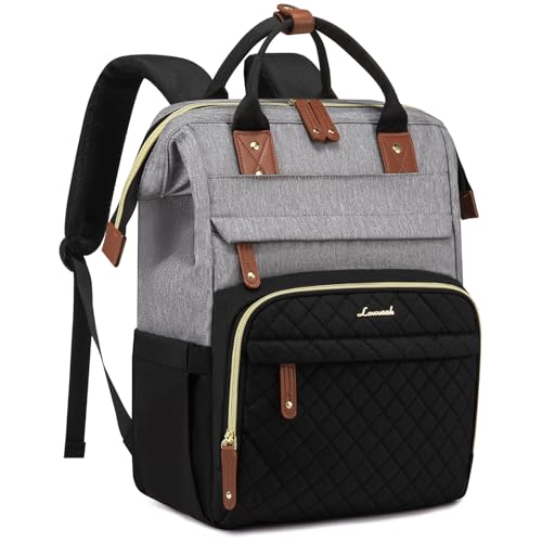 LOVEVOOK Laptop Backpack for Women, 15.6'' Waterproof Nurse Bag Teacher Work Backpack Purse for Women, Travel Computer Backpack for College Office Business Ladies - color: Gray Black, size: 15.6 inch-Internal laptop compartment