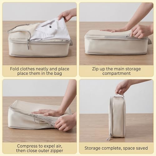 Compression Packing Cubes 4 Set Expandable Luggage Organizer for Travel Essentials - color: Black