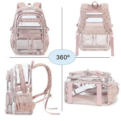 Hidds Clear Backpack for Girls Women Large School Bag Heavy Duty Transparent Backpacks College See Through Bookbag for Stadium Events School Work Festival Security Cute Kids Clear Pink Bow Back Pack - color: Pink Bowknot