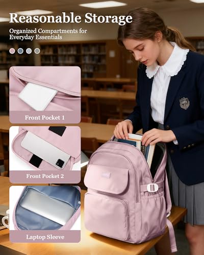 Waterproof School Backpack For College Students Women,Simple Kawaii Bookbags,Casual Laptop Travel Daypack Backpacks,Lightweight School Bags For Girls(Purple) - color: A5-purple