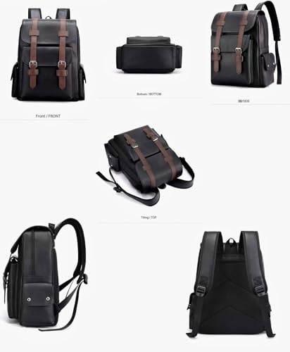 Business Men and Women PU Leather Backpack 15.6inch Laptop Waterproof Backpack Travel Commuter Lightweight schoolbag (Black backpack9,Medium) - color: Black Backpack9, size: Medium