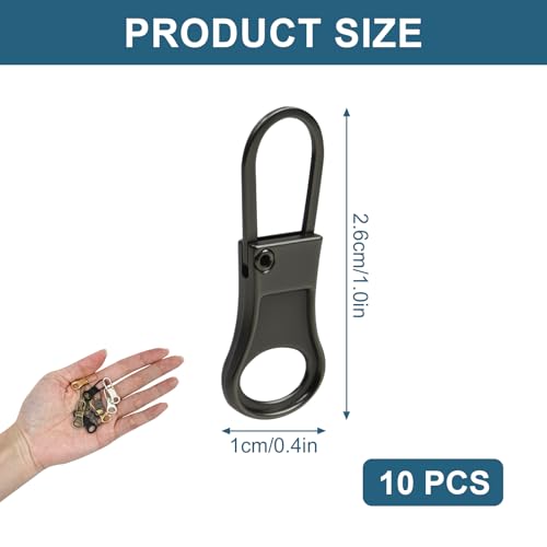 RJLCTH 10 Pcs Zipper Pull Replacement, Metal Zipper Pull Tabs | Universal metal pull tabs for jacket, pants, coat, shoes, backpack, suitcase, purse, and luggage zipper repair; 5 colors