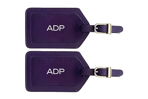 Personalized Monogrammed Leather Luggage Tags - 2 Pack - color: Dark Purple