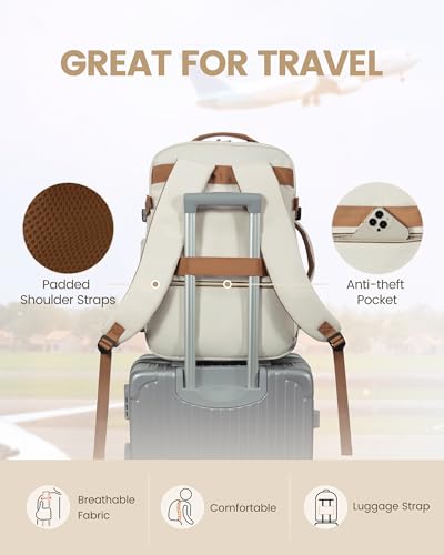 LOVEVOOK 40L Travel Backpack for Women Men,Waterproof Airline Approved Carry On Luggage Travel Essentials,TSA Carry On Backpack Personal Item Travel Bag Suitcase with 3 Packing Cubes,Weekender,Daypack - color: Beige-brown, size: Large-40L-4Pcs