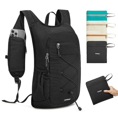 G4Free 20L Hiking Backpack Lightweight Daypack with Phone Pocket Small Packable Foldable Hiking Bag for Women Men, Black - color: Black