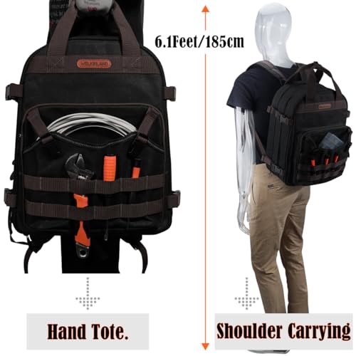 WELKINLAND 90-Pockets Electrician Backpack, Wax-Canvas Tool Backpacks Heavy Duty, Convenient Work Tool Back pack With Pockets
