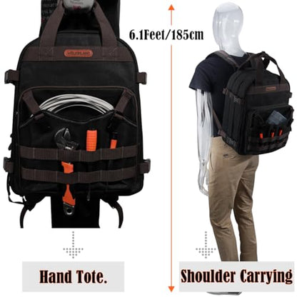 WELKINLAND 90-Pockets Electrician Backpack, Wax-Canvas Tool Backpacks Heavy Duty, Convenient Work Tool Back pack With Pockets