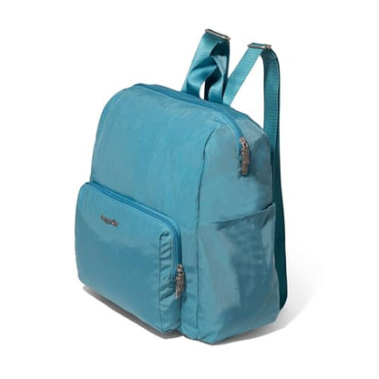 Carryall Packable Lightweight Travel Backpack 14x11" Folding Compact Nylon Washable Weekender Daypack w/Luggage Sleeve - color: Seaside Blue