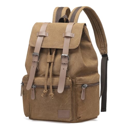 DTGN Vintage Canvas Backpack for Men & Women, Durable Casual Daypack with Leather Accent, Fits for College, Work, Travel, & Outdoor, Brown - color: Brown