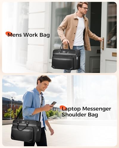 MATEIN Laptop Bag with Insulated Lunch Compartment, 16 Inch Men Lunch Bags for Work, Water Resistant Anti Theft Business Mens Briefcase, Computer Carrying Case Messenger Shoulder Bag for Office, Black