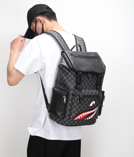 Leather laptop backpack, PU leather backpack Men Women, casual backpack, water-resistant, for daily commuting, work travel (Black-L) - color: Black-02