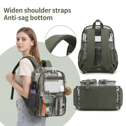 Clear Backpacks for Girls Boys, Heavy Duty PVC Transparent School Bookbag See Through Back Pack for College Work Travel (Army Green) - color: Army Green