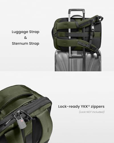 tomtoc Travel Backpack 40L, TSA Friendly Flight Approved Carry-on Luggage Hand Water-resistant Lightweight Business Rucksack, Durable Large Weekender Bag Daypack Fits 17.3 Inch Laptop - color: Green-ripstop, size: 40L