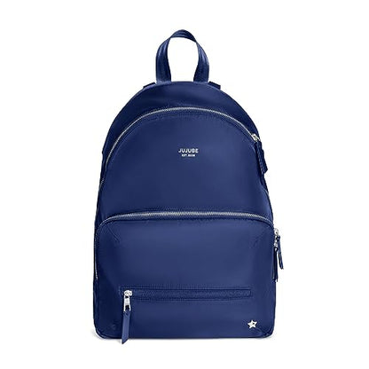 JuJuBe Diaper Bag Backpack with Changing Pad, 11-Pocket Large Capacity Organizer, 2 Interior Insulated Bottle Pockets, Wipe Pocket, Stroller Straps, Trolley Sleeve, Machine Washable (Navy) - color: Navy