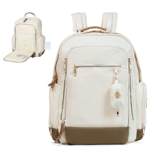miss fong Diaper Bag Backpack - Baby Diaper Bag Mommy Bag Diaper Backpack with 16 Pockets Large Capacity Travel Diaper Bag Baby Shower Gifts for Mom & Dad-Off-White - color: Off-white