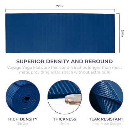 Voyage Yoga Mat, 6 Pack, 72" x 24" Professional Studio and Gym Bulk Yoga Mats, 5mm Thick, Durable, Anti-Tear, Non Slip Fitness and Exercise Mats - color: Dark Blue