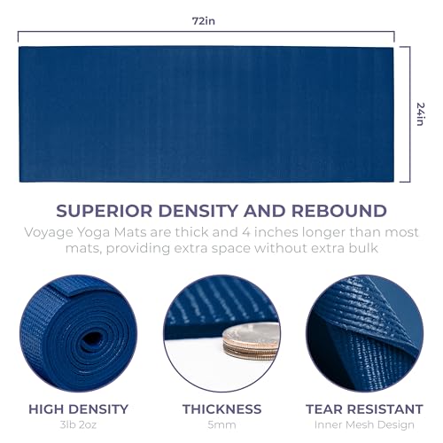 Voyage Yoga Mat, 6 Pack, 72" x 24" Professional Studio and Gym Bulk Yoga Mats, 5mm Thick, Durable, Anti-Tear, Non Slip Fitness and Exercise Mats - color: Dark Blue