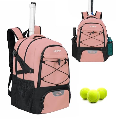 LARIPOP Tennis Bag Tennis Backpack for Women and Men 2 Rackets with Separate Shoe Compartment - color: Flesh Pink