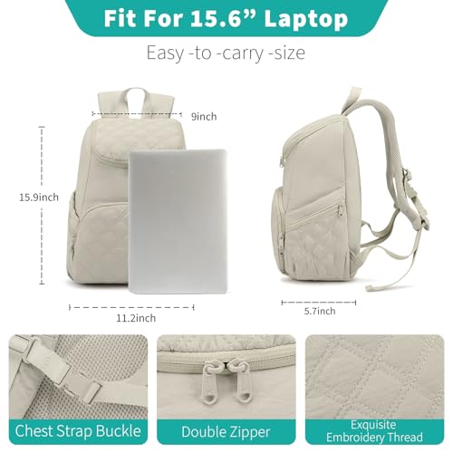 NOL Natural Organic Lifestyle Women's Quilted Puffer Backpack, Large Waterproof Lightweight Puffy Bookbag, Carry on Daypack for Travel, Work (Khaki) - color: Khaki