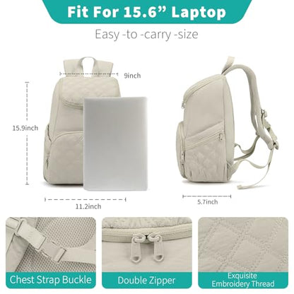 NOL Natural Organic Lifestyle Women's Quilted Puffer Backpack, Large Waterproof Lightweight Puffy Bookbag, Carry on Daypack for Travel, Work (Khaki) - color: Khaki