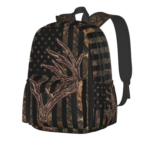 Camo Hunting Backpack USA Flag Deer School Bag Lightweight Bookbag Casual Daypack for Girls Boys Kids Women Men Travel Laptop 16 Inch - color: Hunting