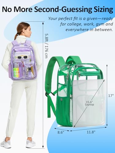 Double-Layer Clear Backpack Heavy Duty, 17 Inch Large Clear Bookbag, Transparent See Through Backpack For School, Work, College, Travel, Sport- Green - color: 1# Green, style: Pro Series (Double Layer)