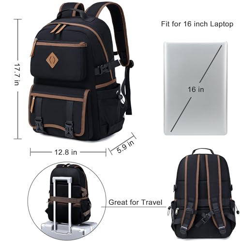 Laptop Backpack 15 -17 Inch for Women Men Large College Bookbag Elementary Middle High School Bag for Kids Teens Girls Boys Student Waterproof Travel Backpacks Book Rucksack Work Daypack Black - color: Black