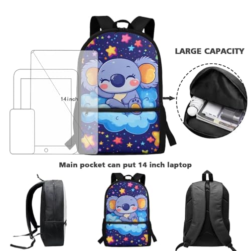 ZOUTAIRONG Boys Girls School Bags Insulated Water Bottle for Hot & Cold Drinks, Cartoon Koala Print Trendy Casual Backpack with Side Pockets - color: Cartoon Koala