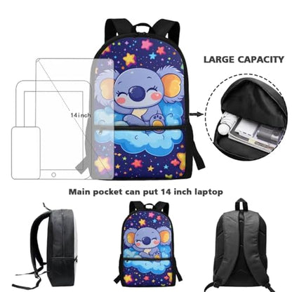 ZOUTAIRONG Boys Girls School Bags Insulated Water Bottle for Hot & Cold Drinks, Cartoon Koala Print Trendy Casual Backpack with Side Pockets - color: Cartoon Koala