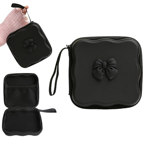 Charger Cover Storage Bag, Cute 3D Bow Tie Waves Design Charger Protector Travel Storage Case, Earphone Wire Saver Cable Cord Organizer Wireless Earphone Storage Box, Black Bow - color: Black Bow
