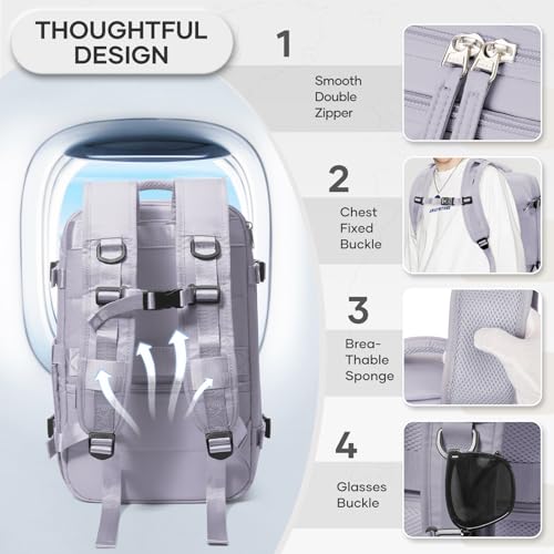 VECAVE Travel Backpack for Women, Airline Flight Approved Carry On Backpacks Waterproof 14 Inch Laptop Backpack with Shoe Compartment Casual Daypack Purple.. - color: H60-purple, size: Small