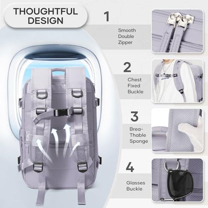 VECAVE Travel Backpack for Women, Airline Flight Approved Carry On Backpacks Waterproof 14 Inch Laptop Backpack with Shoe Compartment Casual Daypack Purple.. - color: H60-purple, size: Small