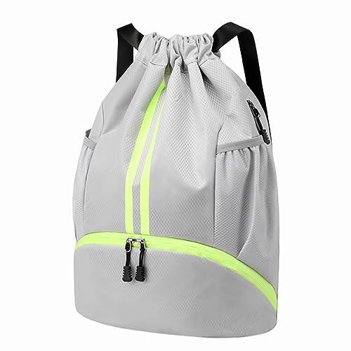 Hoedia Sports Drawstring Backpack - String Swim Gym Bag with Shoes Compartment and Wet Proof Pocket for Women&Men - color: Grey, size: Large