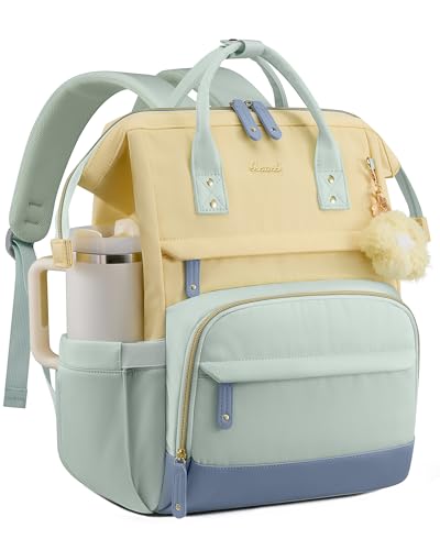 LOVEVOOK Laptop Backpack for Women, 15.6 Inch Work Business Backpacks Purse With Large Capacity, Waterproof Nurse Bag College Bookbag for School, Waterproof Casual Daypack for Travel - color: Mint-yellow-sky, size: 15.6 INCH
