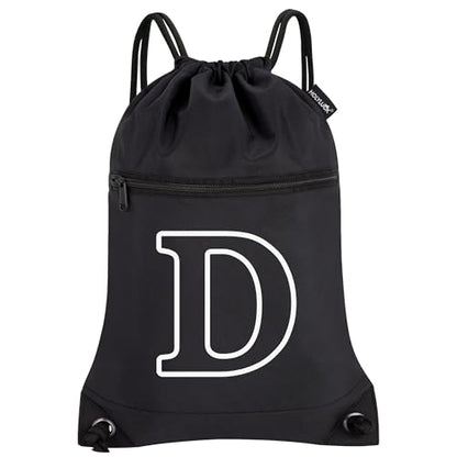 HOLYLUCK Drawstring Bags Initial Backpack Sackpack Cinch Bags for Sports, Gym, Travel, Beach (Black-D) - color: Black-d